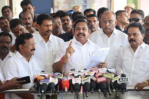 AIADMK general secretary and Leader of Opposition Edappadi K. Palaniswami addressing reporters at Salem Airport on Friday.