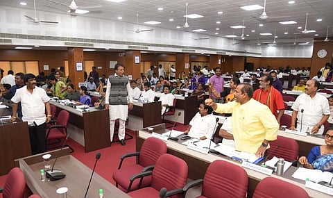 Tense moments at GVMC Council meeting as corporators raise civic issues during Zero Hour in Visakhapatnam on Friday.