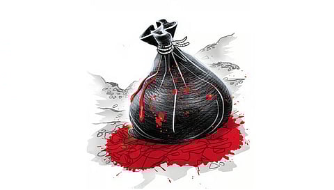 George managed to drag the body out of the room but collapsed beside it and fell asleep as he was heavily drunk and exhausted