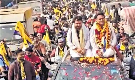AAP senior leader Durgesh Pathak during a rally.