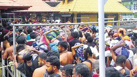 Heavy rush of devotees in front of nadumuttam at Sabarimala on Sunday 