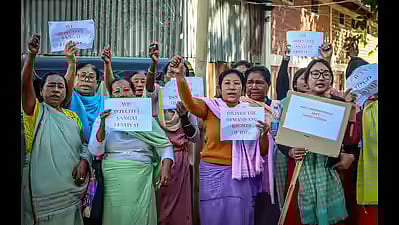 Displaced residents took to the streets in Manipur, claiming that, as the annual Sangai festival is being held, normalcy has been established in the state, and they should be allowed to return to their homes.