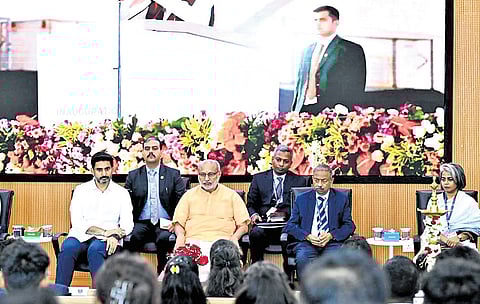 Vice President CP Radha Krishnan attends an interactive programme with civil service officer trainees at NACIN along with IT Minister Lokesh on Sunday.