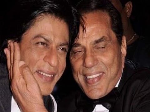Dharmendra had a memorable cameo in Shah Rukh's 2007 hit 'Om Shanti Om' and danced on the song 'Deewangi Deewangi'.