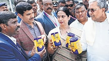 Chief Minister Siddaramaiah with Karnataka Milk Federation officials in Bengaluru on Tuesday | Express