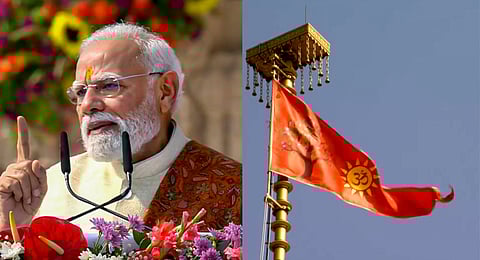 Prime Minister Narendra Modi during the Dhwajarohan Utsav.