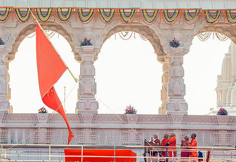 Prime Minister Narendra Modi during the Dhwajarohan Utsav.