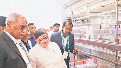 Transport Minister Ponnam Prabhakar at the Poultry India Expo at the Hitex Exhibition Centre on Wednesday
