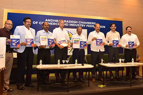 Andhra Pradesh Chambers of Commerce and Industry Federation (AP Chambers) organised a curtain-raiser for its Business Expo 2025. Minister of Housing and I&PR Kolusu Parthasarathy, Minister of MSME, SERP, and NRI Empowerment & Relations Kondapalli Srinivas, and Chairman of AP NRTS Dr. Ravi Vemuru participated in the event