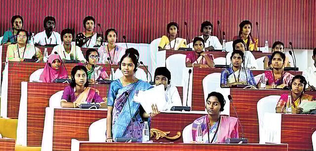 Students take part in the Mock Assembly on the State Assembly premises on Wednesday I Express