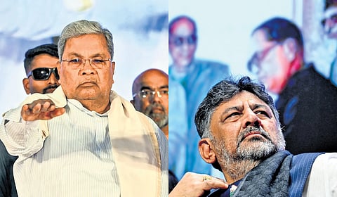 CM Siddaramaiah (L) and DCM DK Shivakumar attended Constitution Day celebrations at different venues on Wednesday. 