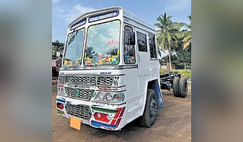 A lorry fitted with a fully-enclosed AC cabin as per the union government’s mandate.