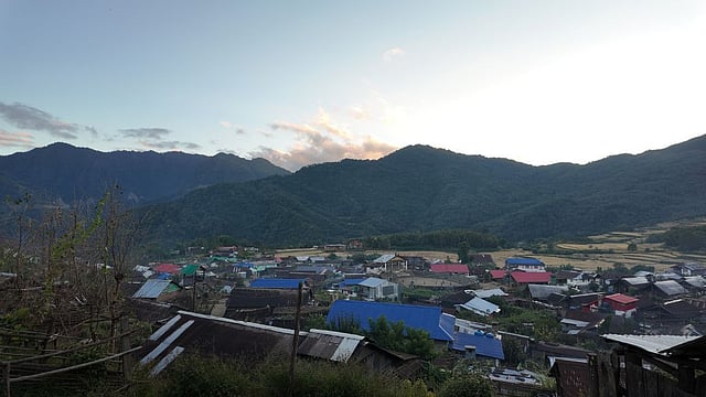 Zhavame in Phek, Nagaland. The "amphitheatre" or village circle is also seen.