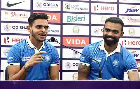 India junior men's national hockey team coach PR Sreejesh (L) and India captain Rohit Yadav