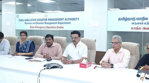 Tamil Nadu Chief Minister MK Stalin chairs a review meeting on the state's preparedness ahead of cyclone 'Ditwah' in Chennai on Friday.