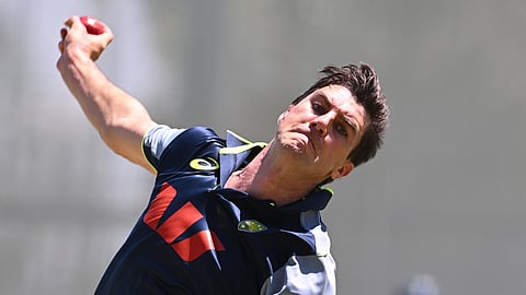 Australia's Pat Cummins bowls in the nets during a training session in Perth, Australia, Thursday, Nov. 20, 2025, ahead of the the first Ashes test against England.