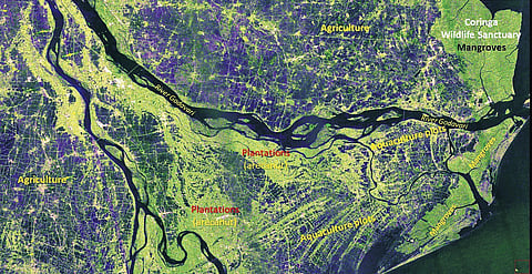 The first image of S-band Synthetic Aperture Radar (SAR) acquired on August 19 captures the fertile Godavari river delta in Andhra Pradesh. 