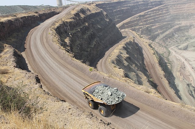 A truck carries rough stones from the Orapa open-cast mine in Lethakane, Botswana, Sept. 14, 2025.