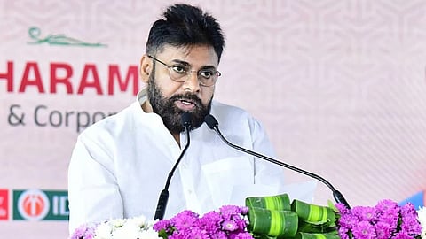 Deputy CM Pawan Kalyan during the foundation of 15 banks and public insurance offices in Amaravati on Friday.