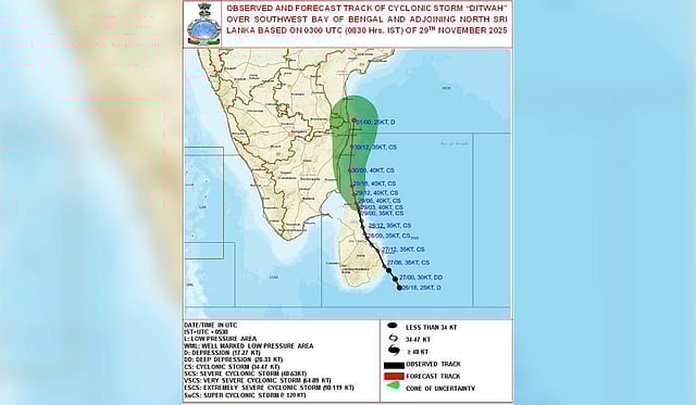 As Ditwah drifts up the coast, the rainfall belt will gradually shift from Nagapattinam and Mayiladuthurai towards Cuddalore and Puducherry.