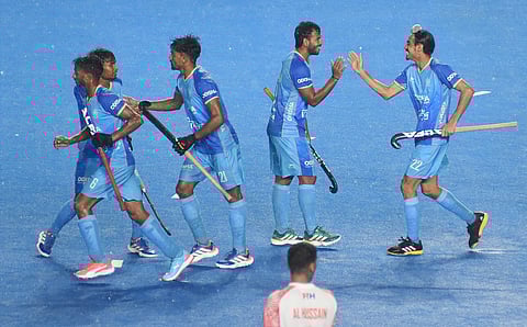 Dilraj Singh (R) starred with four goals in India's big win