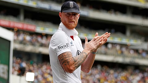 England's captain Ben Stokes reacts as he steps onto the ground before the start of play on day two of the first Ashes cricket test match between Australia and England in Perth, Saturday, Nov. 22, 2025.