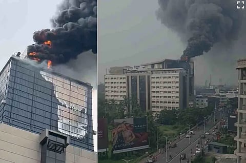 Large plumes of smoke immediately billowed from the Baby Memorial Hospital (BMH) in Kozhikode