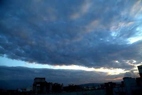 Cloudy skies over Visakhapatnam on Saturday evening as cyclonic storm Ditwah approaches the south Andhra Pradesh coast.