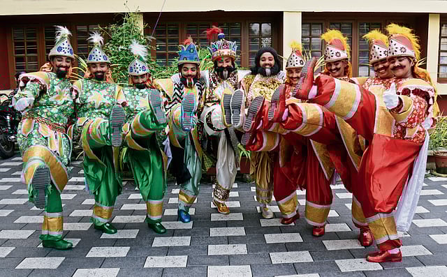 Students of St Teresa's HS in Kochi pose for a photo after their Chavittunadakam performance 