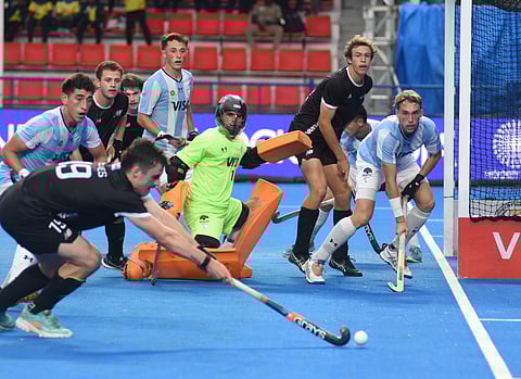 Action from Argentina versus New Zealand match in Chennai