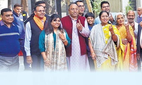 Delhi Chief Minister Rekha Gupta after casting vote in MCD By Election at GBSSS, AP Block , Shalimar Bagh on Sunday 30.11.2025.