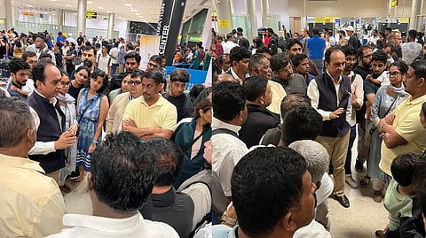 Acting High Commissioner of India to Sri Lanka, Dr Satyanjal Pandey, met stranded compatriots at the Colombo airport on Saturday.