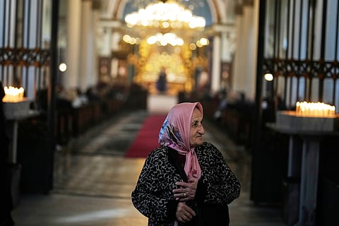 Armenian worshippers pray during Sunday Mass at the Surp Asdvadzadzin Patriarchal Church in Istanbul, Turkey, Sunday, Nov. 23, 2025, ahead of the visit of Pope Leo XIV to Turkey.