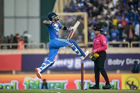 India's Virat Kohli celebrates after scoring a century during the first ODI cricket match between India and South Africa at the JSCA International Stadium in Ranchi on November 30, 2025. 