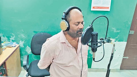 Sadeer Karunyam at his recording studio near Venjaramoodu, Thiruvananthapuram