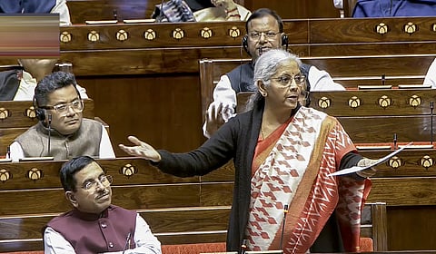 Union Finance Minister Nirmala Sitharaman speaks during the Winter session of Parliament,