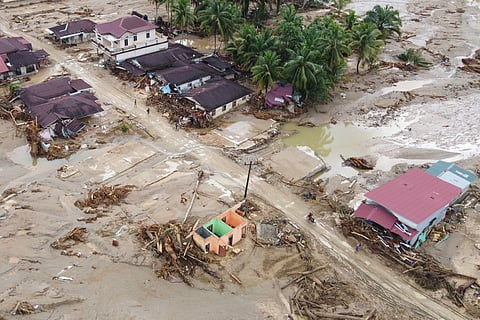 Rescue workers and National Disaster Response Force (NDRF) personnel during Operation Sagar Bandhu, India's rescue initiative in Sri Lanka following cyclone Ditwah, in Badulla, Sri Lanka, Dec. 2, 2025.