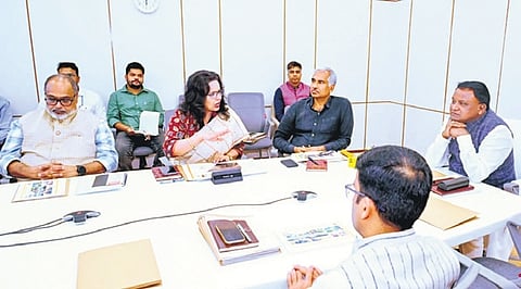 CM Mohan Charan Majhi during the review meeting on DMF funds utilisation, at Lok Seva Bhawan on Tuesday .