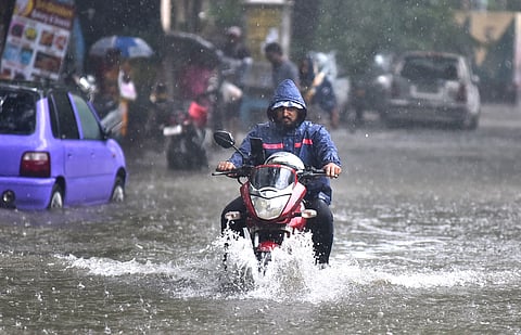 Rain pounded Chennai and neighbouring Tiruvallur, Chengalpattu, and Kancheepuram districts, triggering sudden inundation in residential areas and arterial roads.