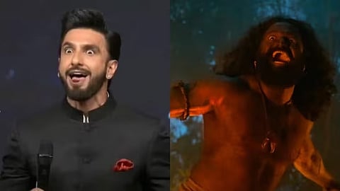Ranveer Singh imitates Rishab Shetty's Kantara Chapter 1 climax scene at IFFI 2025.
