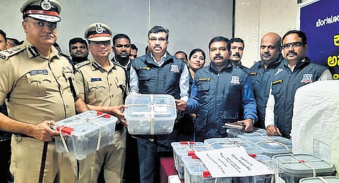 City Police Commissioner Seemanth Kumar Singh inspects the seized drugs.