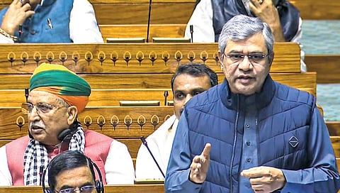 Union minister Ashwini Vaishnaw during winter session of Parliament on Wednesday.