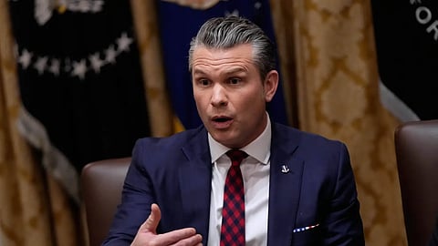 Defense Secretary Pete Hegseth speaks during a Cabinet meeting at the White House, Tuesday, Dec 2, 2025, in Washington.