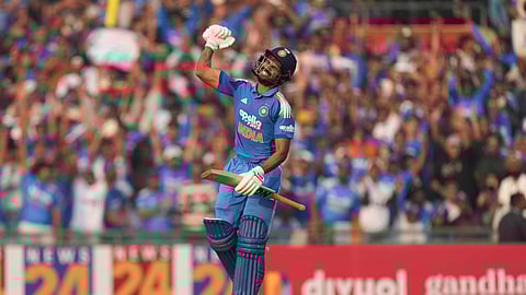 Ruturaj Gaikwad celebrates his first ODI ton