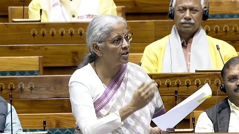 Finance Minister Nirmala Sitharaman speaks during the discussion on the Health Security se National Security Cess Bill, 2025 in the Lok Sabha. 