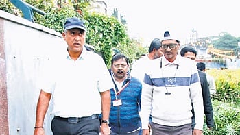 GBA Chief Commissioner M Maheshwar Rao inspects the ‘K-100 Civil Waterway’ on Thursday 