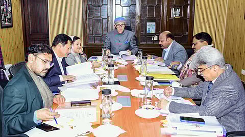  Jammu and Kashmir Chief Minister Omar Abdullah, with the cabinet ministers during a meeting, in Jammu on Wednesday.