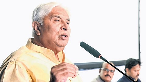 Law Minister HK Patil addresses the gathering at a workshop in Bengaluru on Thursday 