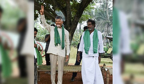 CM Nara Chandrababu Naidu during Raitanna Mikosam programme at Nalajarla of Gopalapuram constituency in East Godavari district on Wednesday.
