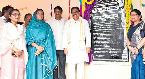 Civil Supplies Minister Nadendla Manohar taking part in the Mega PTM 3.0 held at Zilla Parishad High School in Angalakuduru of Tenali mandal on Friday 